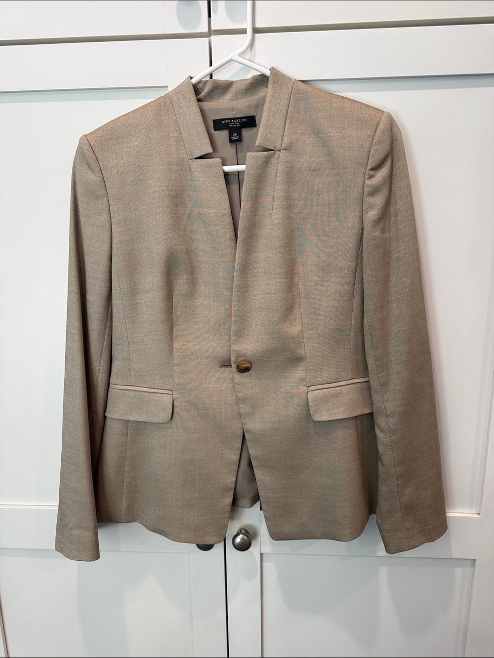 Ann Taylor Taupe Collarless Single-Button Blazer